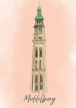 Illustration of Lange Jan Middelburg by Debbie van Eck