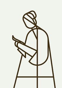 Brief-lesende Frau abstrakte Illustration auf hellgrau mit grauen Linien