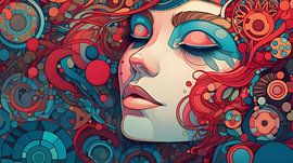 Frau, Profil, perfektes Gesicht, Geometrie, helle Farben von Jan Bechtum