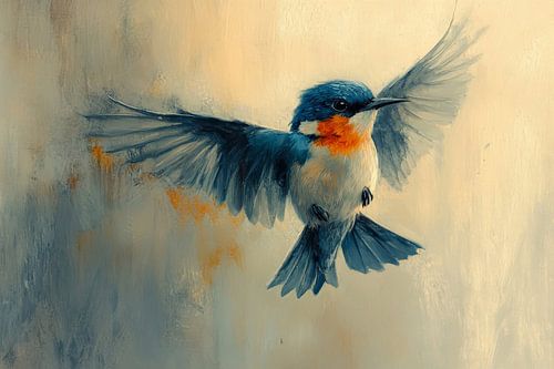 Schwingen des Lichts Schwebender blauer Vogel