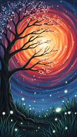 Blossom Tree Under Cosmic Glow