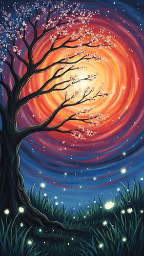 Blütenbaum unter kosmischem Licht