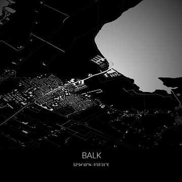 Zwart-witte landkaart van Balk, Fryslan. van Rezona