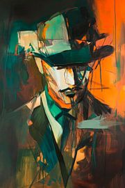 Moderne Porträtstudie mit Hut – Farbspiel von Poster Art Shop