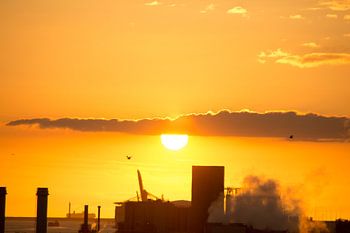 sunset in the port of Rotterdam