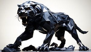 Schwarzer Panther Origami Schwarz-Weiß-Panorama