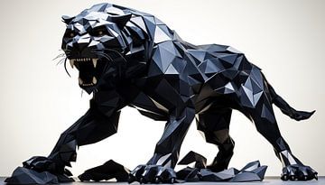Panthère noire origami panorama noir et blanc sur TheXclusive Art