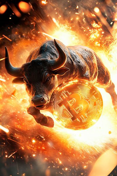 Bulle mit Bitcoin im Kampf – Energetisch von Poster Art Shop