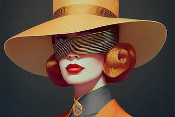 Retrolook portret van een vrouw met hoed van Studio Pieternel