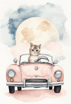 Katje in Roze Vintage Auto – Roadtrip