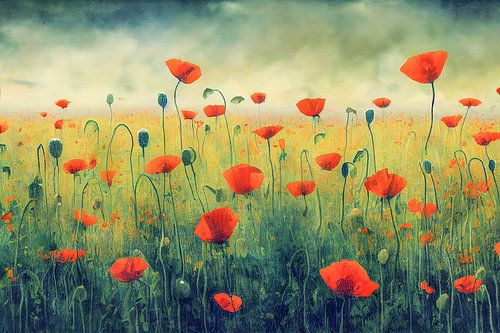 Champ avec des coquelicots