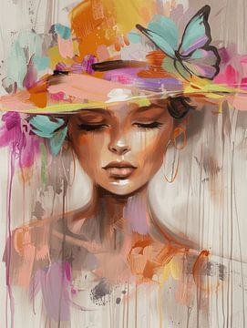 Modern en abstract portret in pastelkleuren van Studio Allee