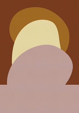 Abstracte vormen in lila, zachtgeel, verbrand oranje en terra van Dina Dankers