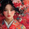 Japanese Woman in Red Kimono by robby akrim