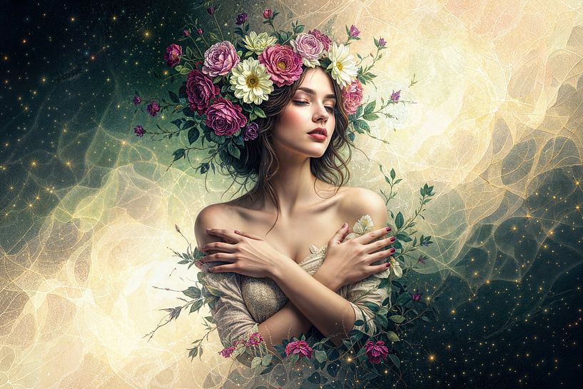 femme avec des fleurs spirituel par Egon Zitter