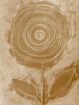 Fleur botanique abstraite en brun doré foncé et blanc