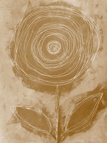 Abstracte botanische bloem in donker goudbruin en wit