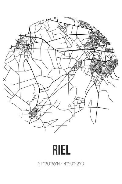 Riel (North Brabant) | Map | Black and White by Prints of Place