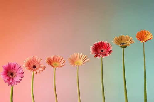 Gerberalijn - Kleurrijke bloemen op een rij