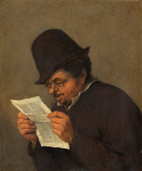 Bust of an Old Peasant Reading a Paper, Adriaen van Ostade by Masterful Masters