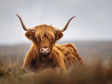 Schotse Hooglander in Rustig Landschap van Eva Lee