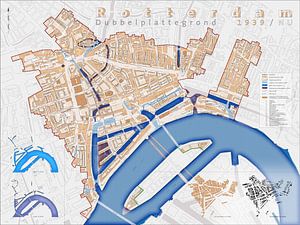 Dubbelplattegrond Rotterdam 1939/NU - versie zonder namen