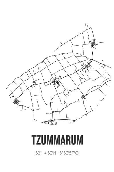 Tzummarum (Fryslan) | Map | Black and White by Prints of Place
