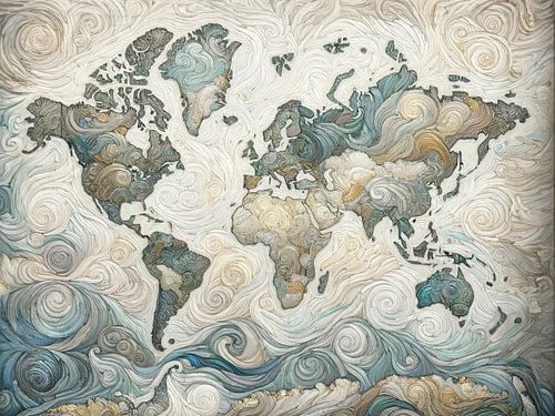 Impressionistische wereldkaart in lichte kleuren van Maps Are Art