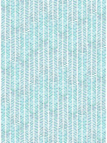 Visgraat behang "Zee'' 75% (abstract aquarel schilderij streepjes turquoise blauw handgemaakt f