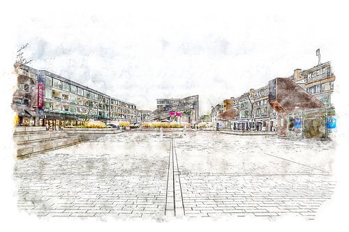 New Market in Roosendaal (Brabant) (Watercolour)