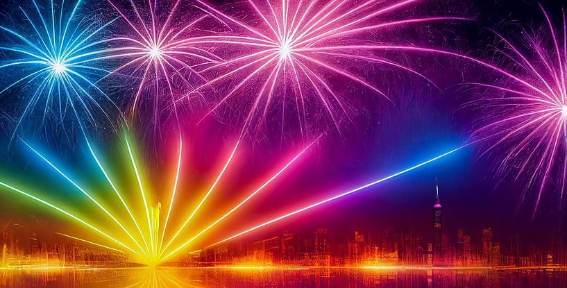 Panorama Feuerwerk über einer Stadt Illustration von Animaflora PicsStock