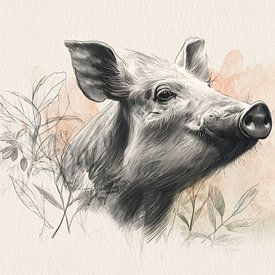 Sanglier au crayon et à l'aquarelle Personnage forestier en image sur Eva Lee