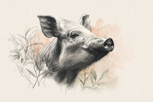 Wildschwein in Bleistift und Aquarell Wald Charakter im Bild von Eva Lee