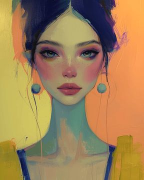 Colourful portrait, illustration in bright colours by Carla Van Iersel