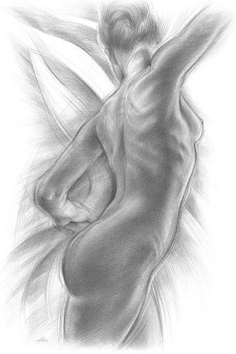 Flowing. Female nude in black and white