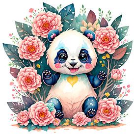 Gelukkige panda in bloemen van xyd.studio