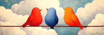 Chirping Friends on a Branch by ARTEO Paintings