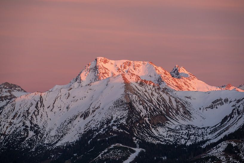 Gaishorn and Rauhorn at sunset at alpenglow by Leo Schindzielorz