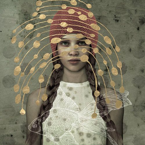 Gold Beauty Symbol Drawing Fish by Yvonne Zeldenthuis