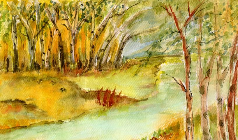 Birken am Ufer - De bomen van de berk op de kust von Claudia Gründler