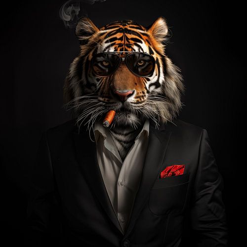Tiger mit Zigarre und Sonnenbrille