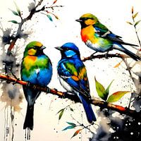3 Birds On Branch