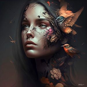 Mädchen gemischt mit Vogel