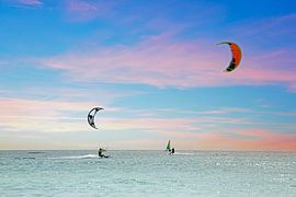 Water sports on the Caribbean Sea near Aruba with sunset by Eye on You