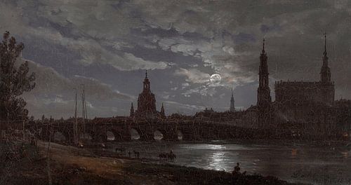 Gezicht op Dresden bij maanlicht, Johan Christian Dahl