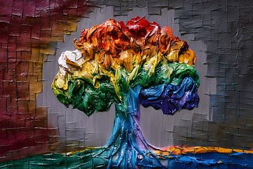 Impression vibrante d'un arbre coloré sur De Muurdecoratie