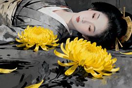 Geisha avec un chrysanthème