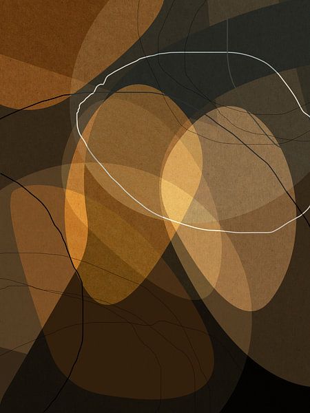Geelbruine organische vormen. Moderne abstracte retro geometrie. van Dina Dankers