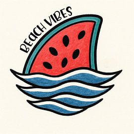 Wassermelone Haifischflosse "Beach Vibes" Design - Spaß, einzigartig, und spielerisch Sommer Kunst von Artistic