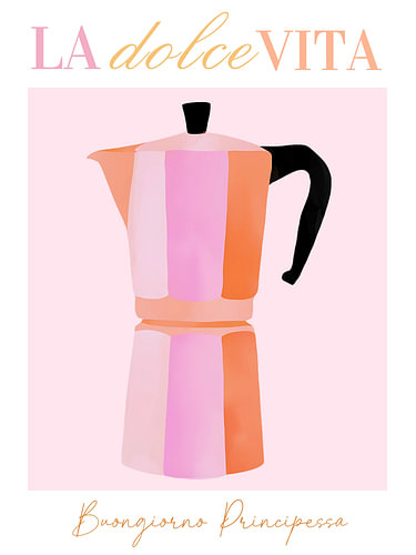 La Dolce Vita, Coffee Print, Pink Pastel Wall Art